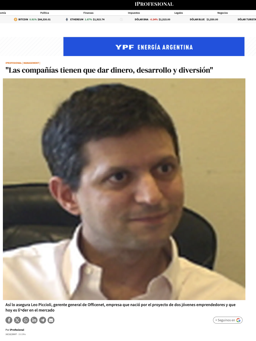Entrevista a Leo Piccioli en iProfesional, 10 de diciembre de 2007